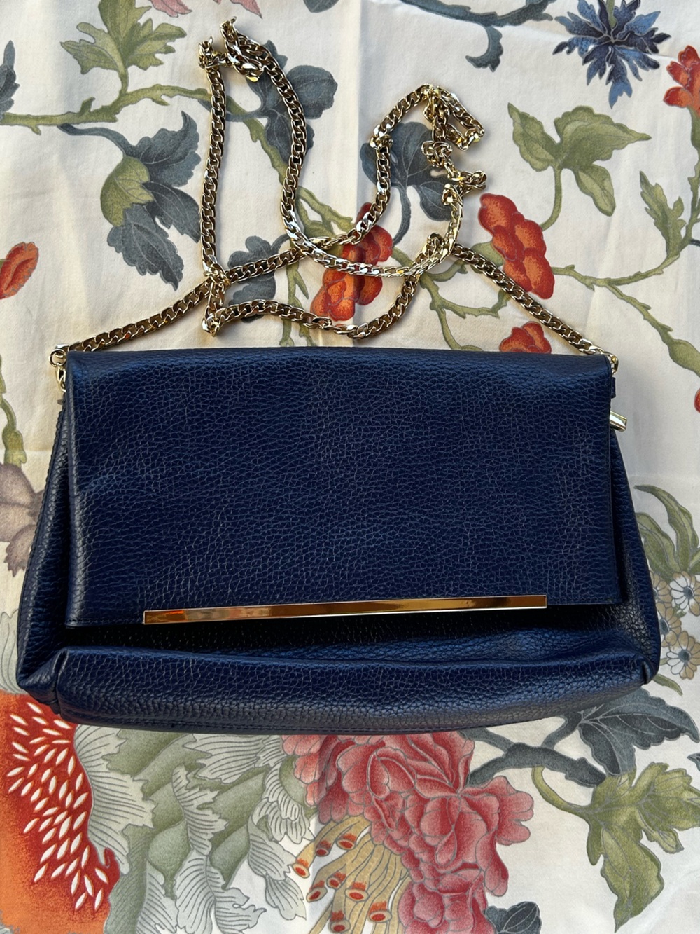 Halogen Purple/Blue Leather Clutch with Gold-Tone Detachable Shoulder Chain